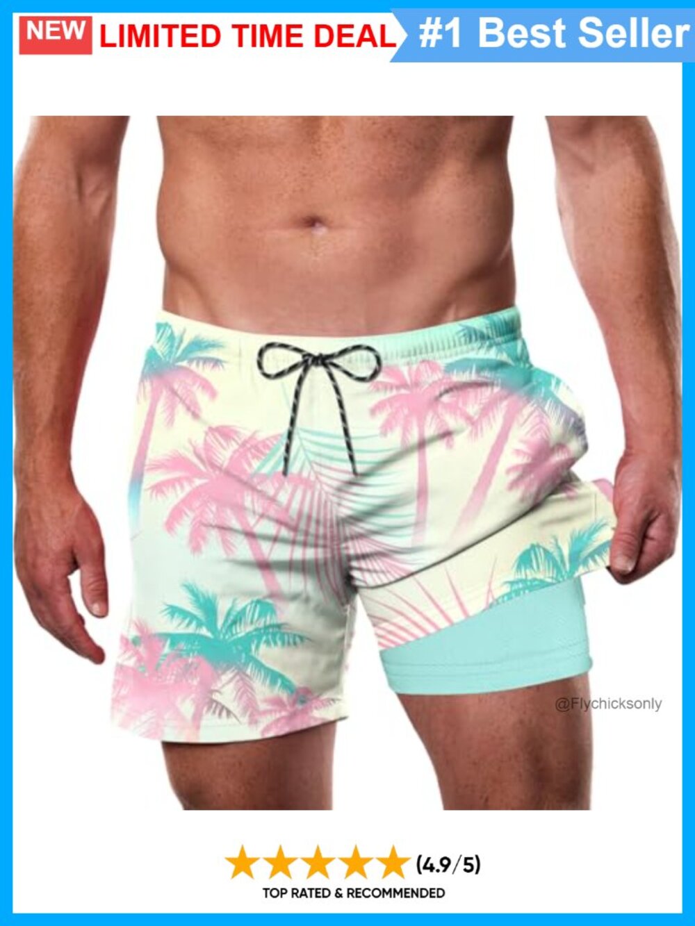 Men's 2-in-1 Swim Trunks with Compression Liner Quick Dry Board Shorts